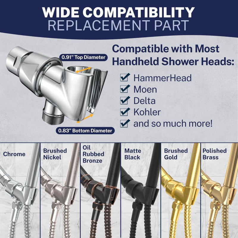 HammerHead Showers حامل رأس الدش اليدوي من هامر هيد شاورز® - معدن صلب - حامل عصا دش قابل للتعديل مع خطاف حائط وكرة دوارة - حامل رأس دش يدوي - حامل خرطوم الدش - Image 5